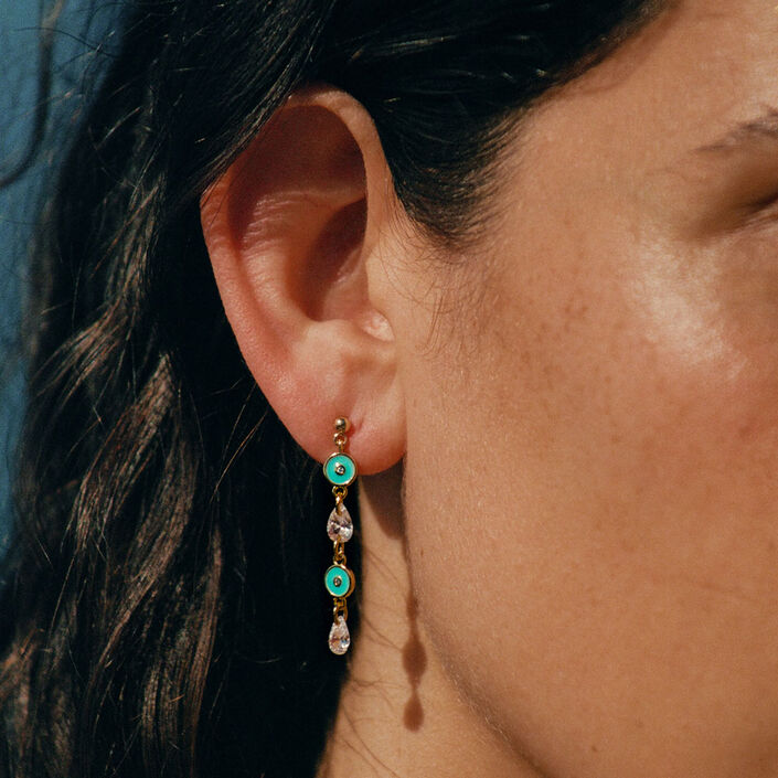 Pendientes largos CYCLADES - Turquesa / Oro - Pendientes  | Agatha