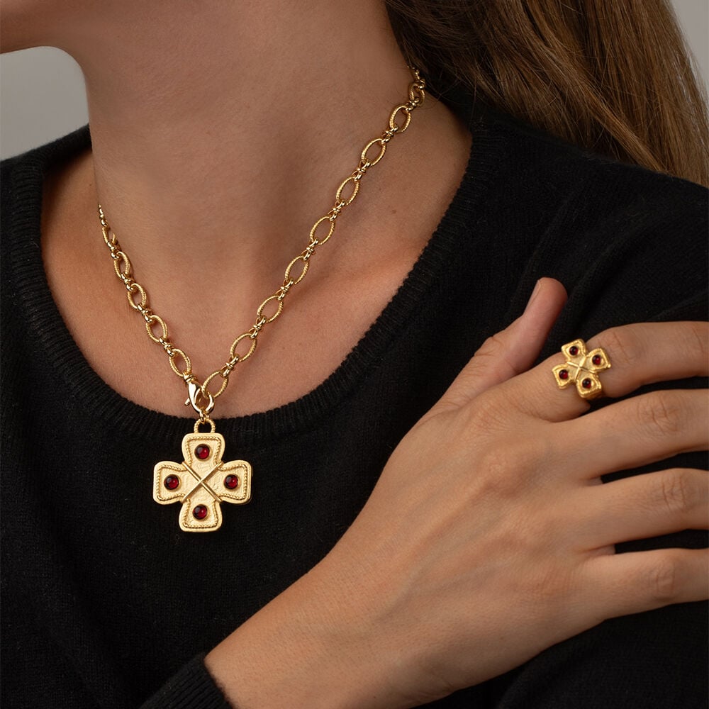 Anillo ancho N-13 - Rojo / Oro - Anillos de fantas&iacute;a  | Agatha