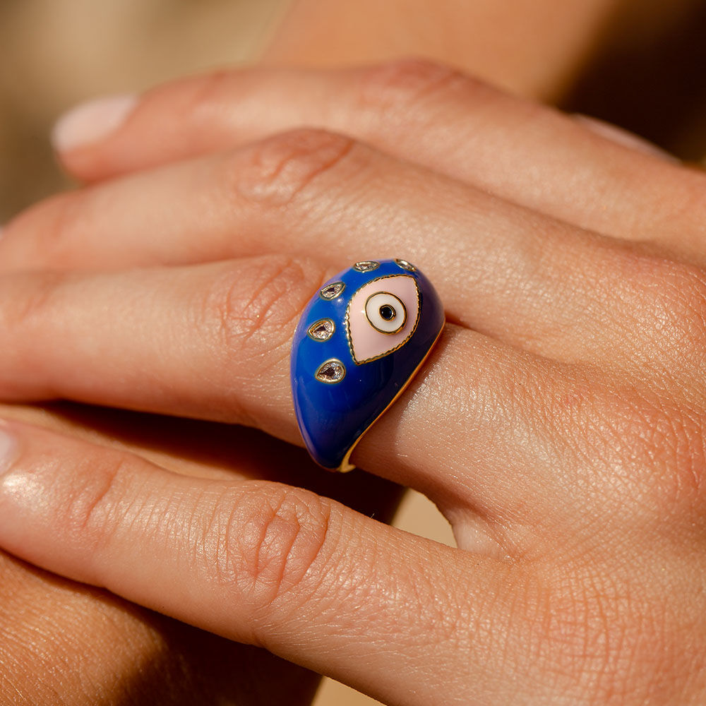 Anillo ancho CYCLADES - Azul / Oro - Outlet  | Agatha