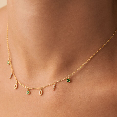 Collar corto LUCKY EYE - Verde / Dorado - Collares  | Agatha