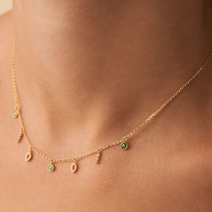 Collar corto LUCKY EYE - Verde / Dorado - Collares  | Agatha