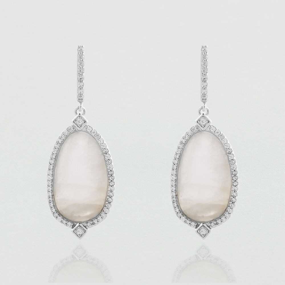 Pendientes largos CAROLINA - Blanco / Plata - Pendientes largos  | Agatha