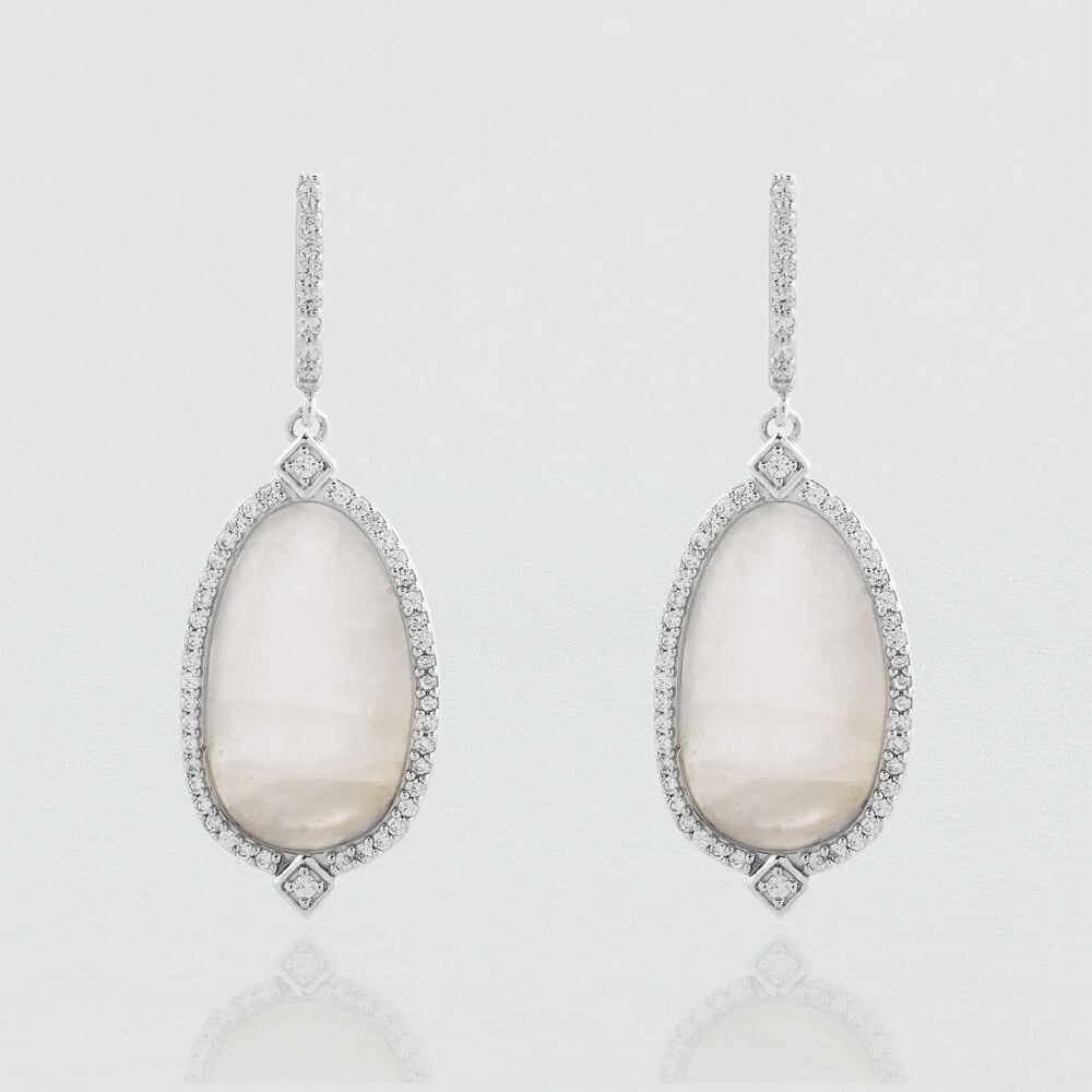 Pendientes largos CAROLINA - Blanco / Plata - Pendientes largos  | Agatha