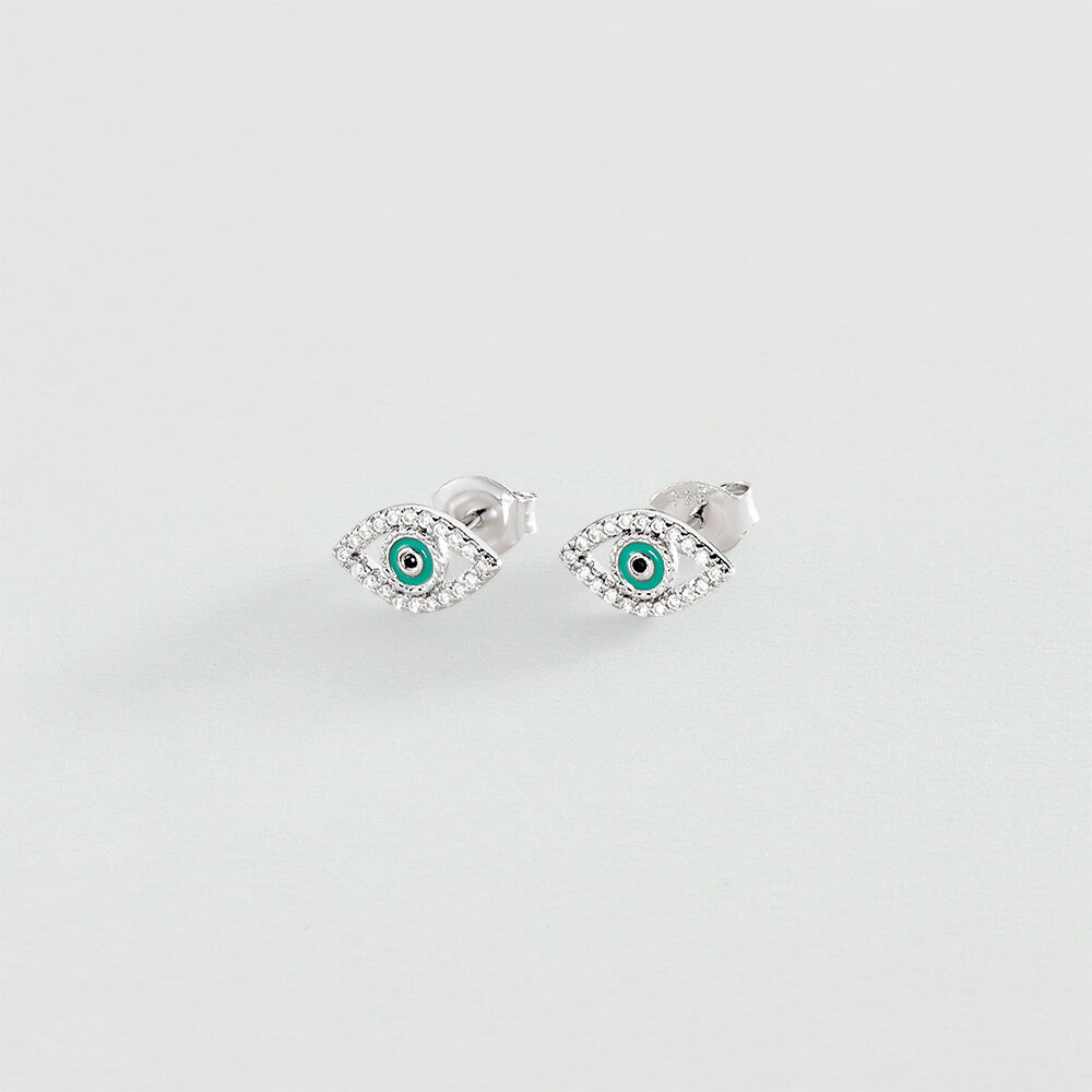 Pendientes cortos LUCKY EYE - Turquesa / Plata - Pendientes cortos  | Agatha
