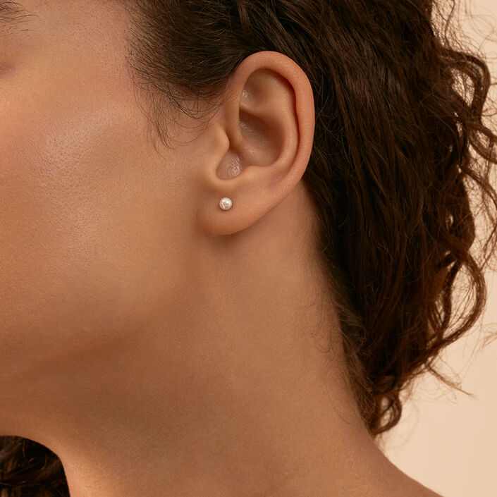 Pendientes cortos MINIPERL - Perla / Plata - Pendientes  | Agatha