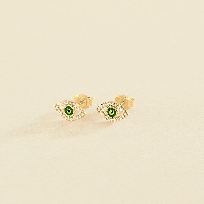 Pendientes cortos LUCKY EYE - Verde / Dorado - Pendientes  | Agatha
