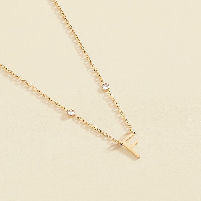 Collar corto LETTRE F - Cristal / Dorado - Collares  | Agatha