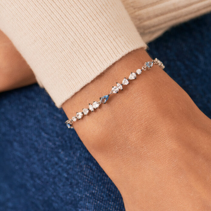 Pulsera de cadena JACKIE - Plata / Azul aguamarina - Pulseras  | Agatha