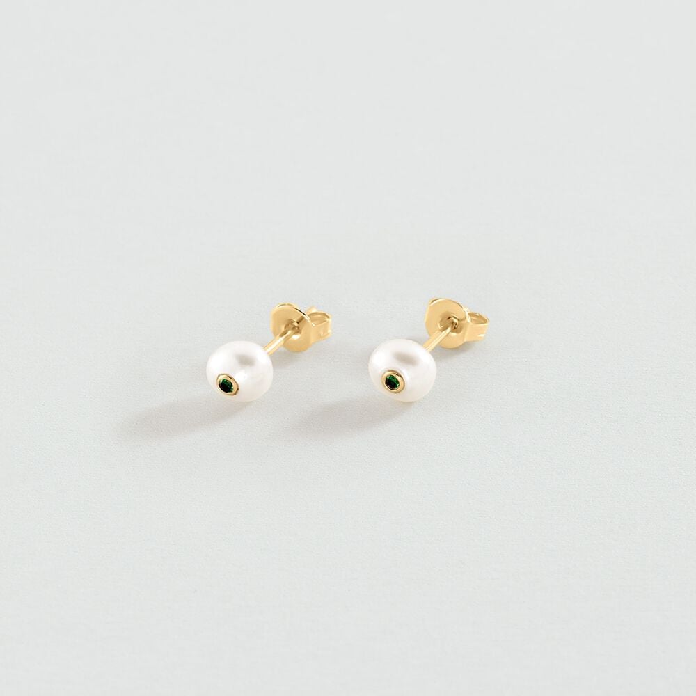 Pendientes cortos DIONE - Perla / Verde - Pendientes cortos  | Agatha
