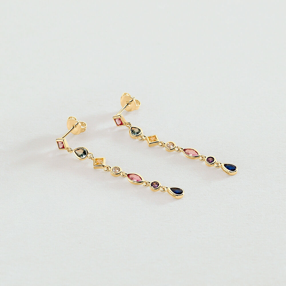 Pendientes largos CASCADA - Multicolor / Oro - Pendientes de fantasía  | Agatha