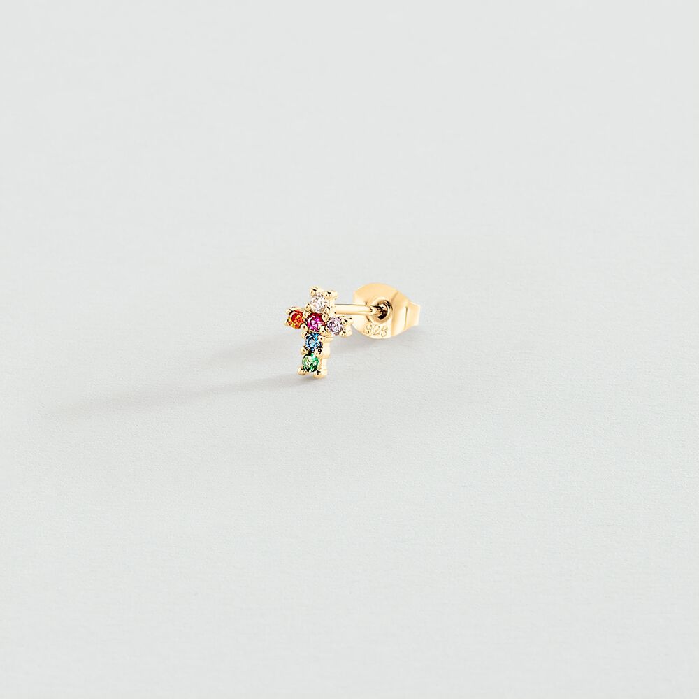 Pendiente corto individual CRUZ MIX & MATCH - Multicolor / Oro - Piercings  | Agatha