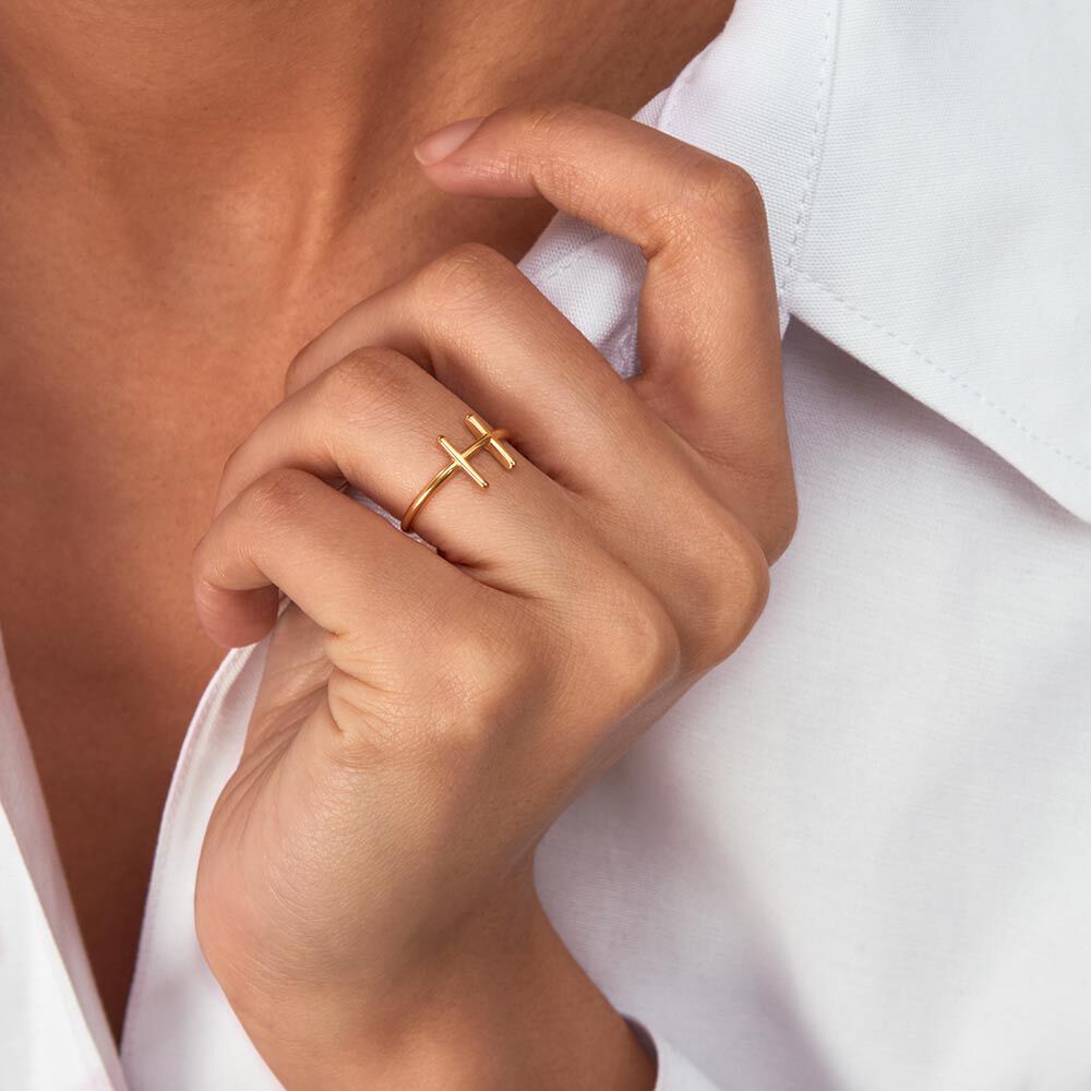 Anillo fino LETTRE H - Dorado - Anillos  | Agatha