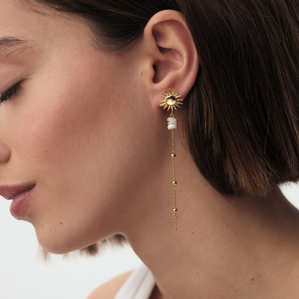 Pendientes largos TIARE - Blanco / Oro - Pendientes largos  | Agatha